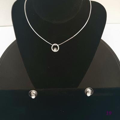 Costume Diamond Pendant Necklace and Stud Earrings