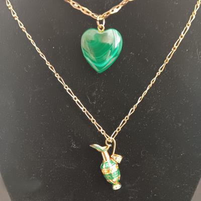 Green Heart & Pitcher Charm Necklaces