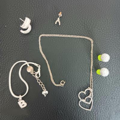 Silver Heart Necklace with B-Bracelet and Earring Assortment