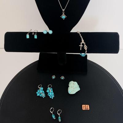 Sterling Silver Turquoise Jewelry and Assorted Turquoise Colored Beads