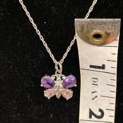 Small pink and purple 925 butterfly pendant