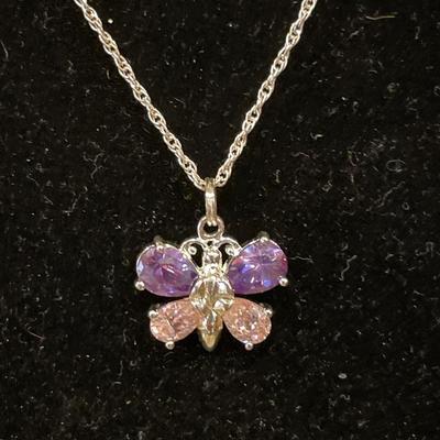 Small pink and purple 925 butterfly pendant