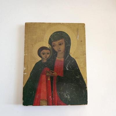Icon of Madonna and Child in Red Dress Plus Three More