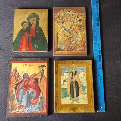 Icon of Madonna and Child in Red Dress Plus Three More