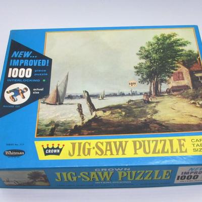 Vintage Whitman Crown Jigsaw Puzzle #717 Along the River, 1000 piece