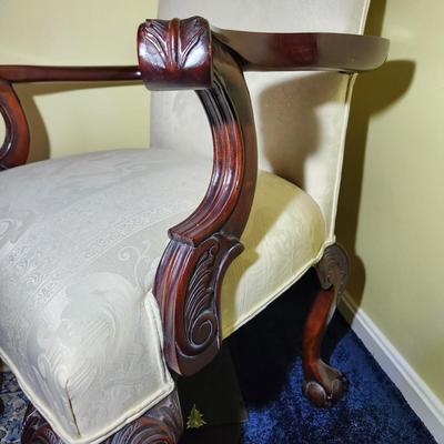 Pair Library Armchairs Carved Arms and Legs