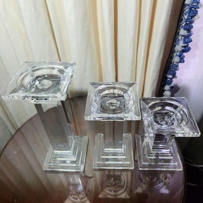 3 Heavy Solid Glass Candlesticks 9