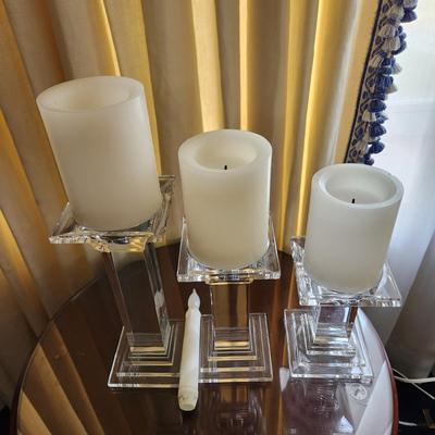 3 Heavy Solid Glass Candlesticks 9