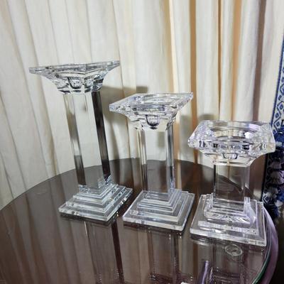 3 Heavy Solid Glass Candlesticks 9