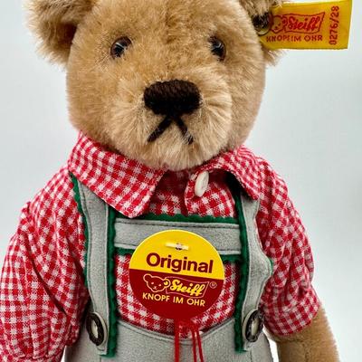 STEIFF Lederhosen Blonde Mohair Teddy Bear NWT 1980s