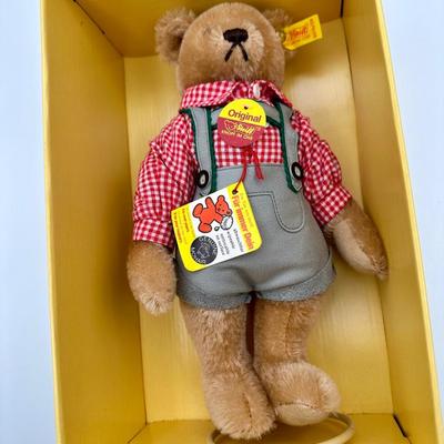 STEIFF Lederhosen Blonde Mohair Teddy Bear NWT 1980s