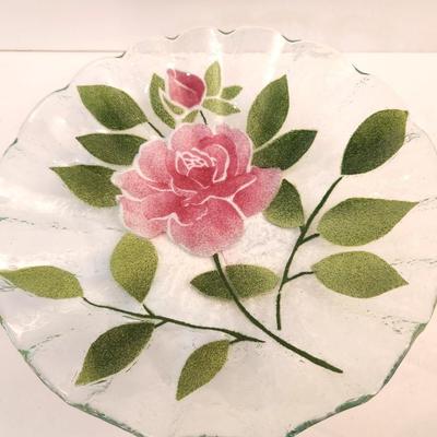 Lot #84 Vintage Cased Glass Sydenstricker Plate - Rose motif