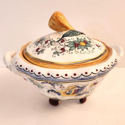 Lot #85 Ruffaellesco Designs Bargello Italian Pottery Footed Serving Bowl