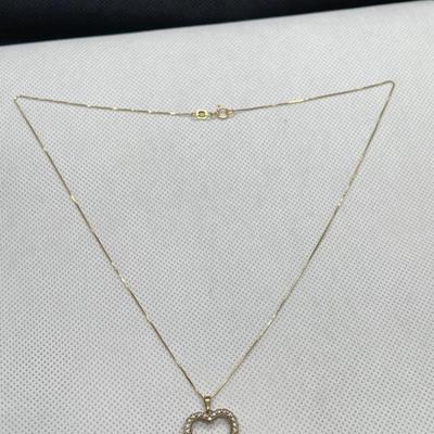 10k gold heart w/26 diamonds & 14k gold necklace