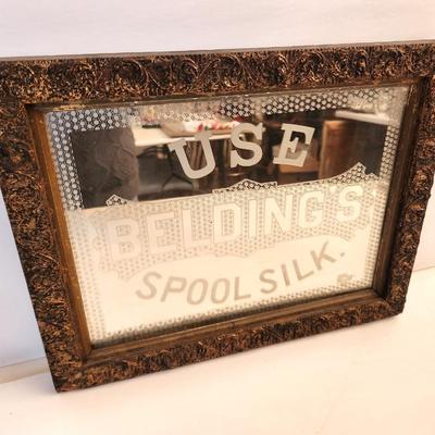 Lot 95D Fantastic Antique Belding's Spool Silk Mirrored Advertising Piece