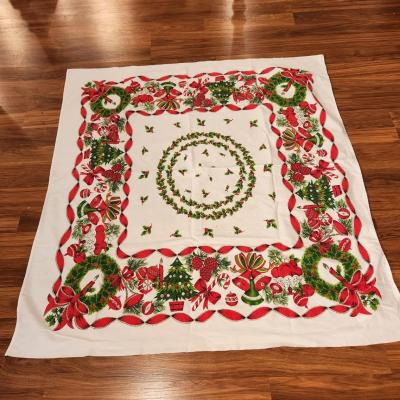 Lot #96 Vintage Cotton Christmas Tablecloth - Trees/Bells/Candles