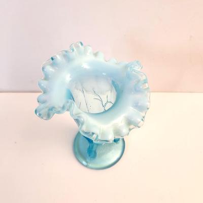 Lot #103 Fenton Art Glass Blue Opalescent Footed Vase