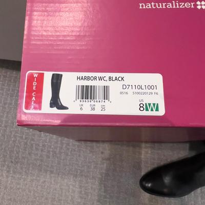 701 Ladies Naturalizer Black Harbor Wide Calf Leather Boots Size 8