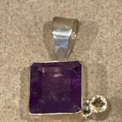 Purple square stamped 925 pendant