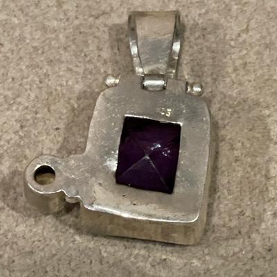 Purple square stamped 925 pendant