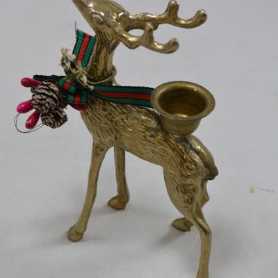 Set of 2 Solid Brass Reindeer Candlesticks 5.75â€ & 4.5â€
