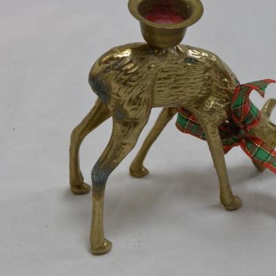 Set of 2 Solid Brass Reindeer Candlesticks 5.75â€ & 4.5â€