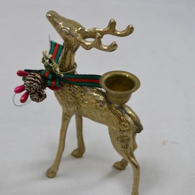 Set of 2 Solid Brass Reindeer Candlesticks 5.75â€ & 4.5â€