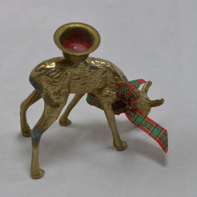 Set of 2 Solid Brass Reindeer Candlesticks 5.75â€ & 4.5â€