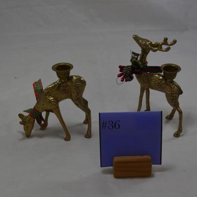 Set of 2 Solid Brass Reindeer Candlesticks 5.75â€ & 4.5â€
