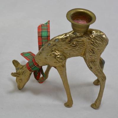 Set of 2 Solid Brass Reindeer Candlesticks 5.75â€ & 4.5â€