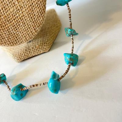 Turquoise nugget & heishi shell necklace. Navajo shop art