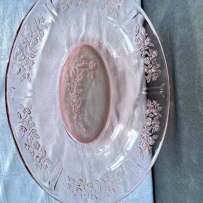 SHARON Glass CABBAGE ROSE-PINK DEPRESSION OVAL SERVING BOWL 9"