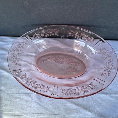 SHARON Glass CABBAGE ROSE-PINK DEPRESSION OVAL SERVING BOWL 9"