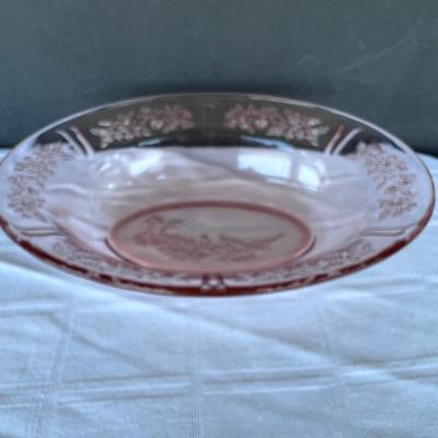 SHARON Glass CABBAGE ROSE-PINK DEPRESSION OVAL SERVING BOWL 9"