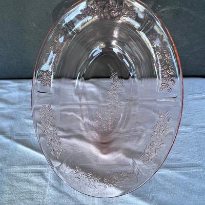 SHARON Glass CABBAGE ROSE-PINK DEPRESSION OVAL SERVING BOWL 9"