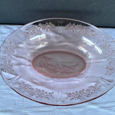 SHARON Glass CABBAGE ROSE-PINK DEPRESSION OVAL SERVING BOWL 9"
