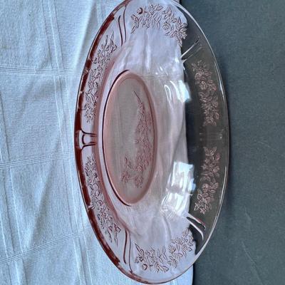 SHARON Glass CABBAGE ROSE-PINK DEPRESSION OVAL SERVING BOWL 9"