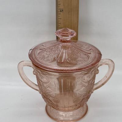 1938 Pink Federated Sharon floral Depression glass sugar bowl