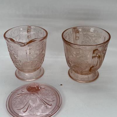 1938 Pink Federated Sharon floral Depression glass sugar bowl