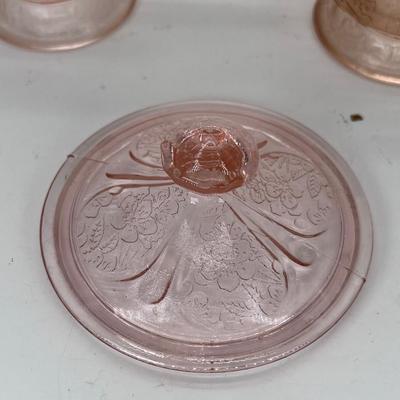 1938 Pink Federated Sharon floral Depression glass sugar bowl