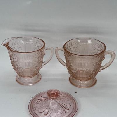 1938 Pink Federated Sharon floral Depression glass sugar bowl