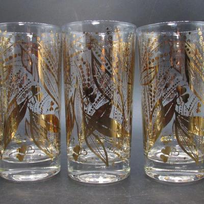 Lot of Vintage Mid Century Highball Glasses Gold Meadow Tumblers