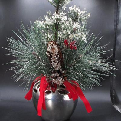 Christmas Holiday Faux Pine Silver Vase Decor