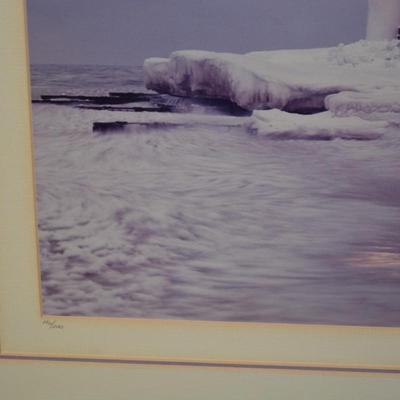 Signed Winter Lighthouse Photo Print, Framed/Matted 146/200