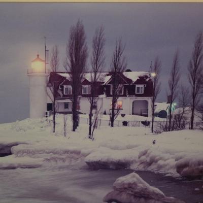 Signed Winter Lighthouse Photo Print, Framed/Matted 146/200