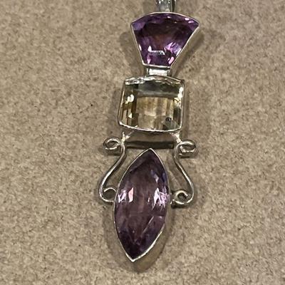 Purple and clear stone 925 pendant