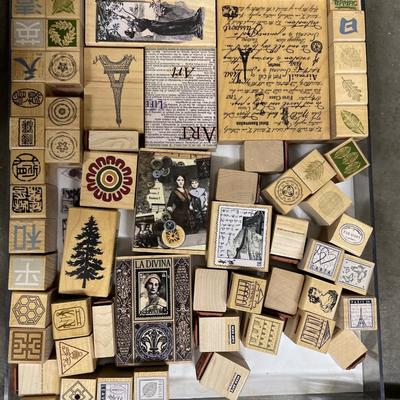 5 plastic flats of wood backed stamps