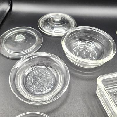 Lot #111 8 PIeces Child's Depression Glass Cookware - Betty Jane Little Princess Baking Set