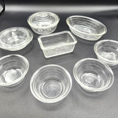 Lot #111 8 PIeces Child's Depression Glass Cookware - Betty Jane Little Princess Baking Set