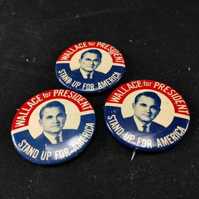 Trio of "Wallace for President" Campaign Buttons